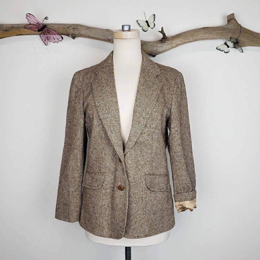 Vintage oscar de larenta tan tweed fitted blazer